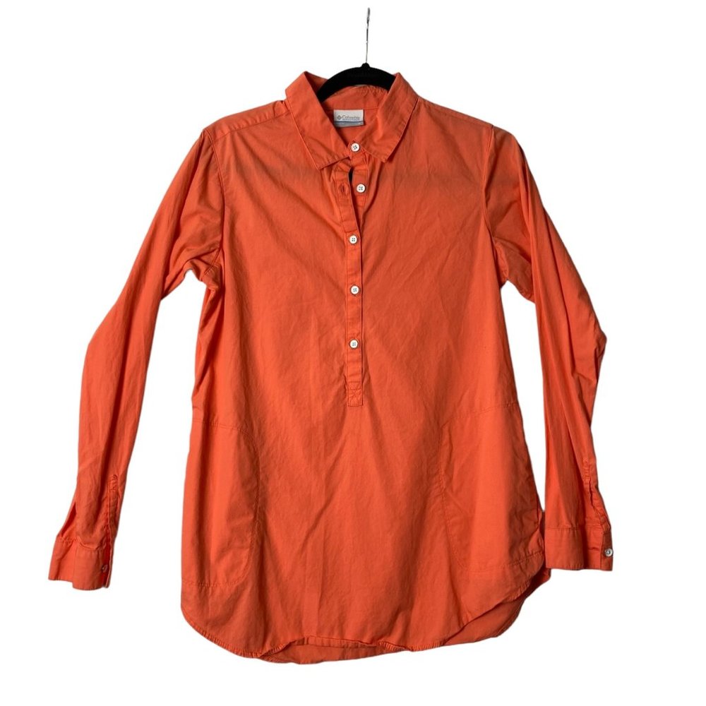 Columbia Women Orange Long Sleeve 3/4 Button Keru Falls Tunic Shirt Sz Small